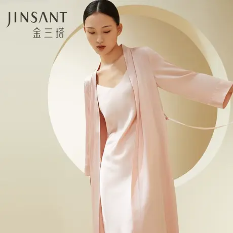 金三塔19姆米100%桑蚕丝真丝本命年睡袍女家居服晨袍图片