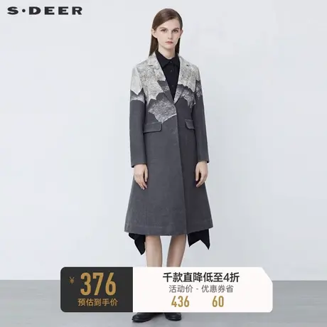 sdeer圣迪奥冬装西装领水墨晕染长款毛呢大衣女S21481861图片