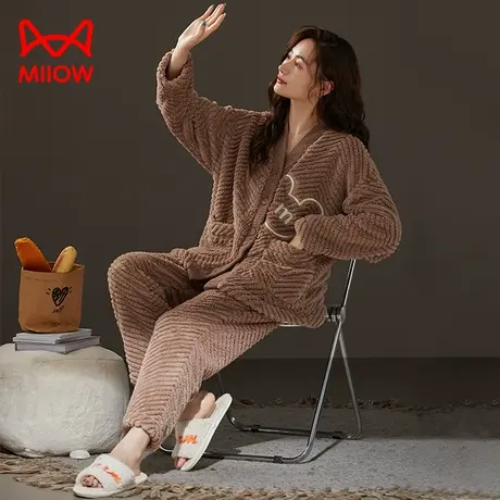 猫人睡衣女冬季新款珊瑚绒加厚保暖起居服套装秋冬大码外穿家居服图片