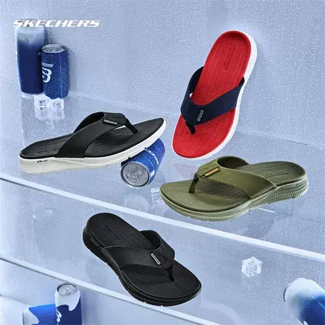 Skechers斯凯奇男鞋春夏季沙滩鞋耐磨缓震舒适厚底拖鞋休闲人字拖图片