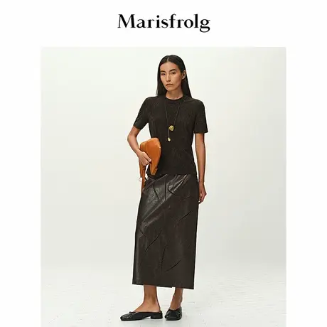 【精简衣橱】Marisfrolg玛丝菲尔2025春新款环保PU皮镂空绣半身裙图片