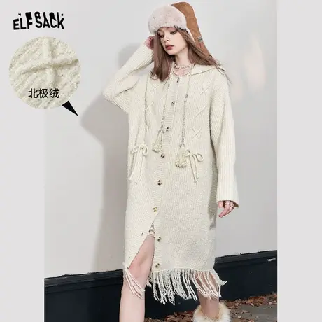 妖精的口袋针织长袖连衣裙女2023冬季新款流苏设计感宽松开衫长裙图片