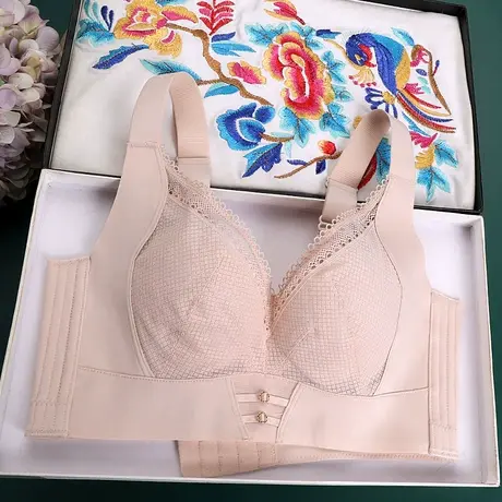 美容院新薄款文胸聚拢调整型无海绵文胸收副乳大码五排扣女士内衣图片
