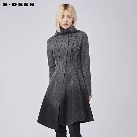 sdeer圣迪奥2018冬装复古做旧毛边分割渐变大衣外套女S16481795图片