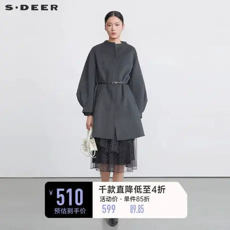 sdeer圣迪奥女装外套冬装呢子大衣泡泡袖毛呢长款大衣S224Z2580图片
