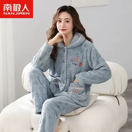 南极人珊瑚绒睡衣女秋冬季2023新款加绒加厚法兰绒长袖家居服套装图片