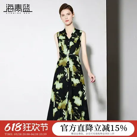海青蓝 连衣裙夏女2025新款高端时尚气质女装中长款女装印花裙子图片