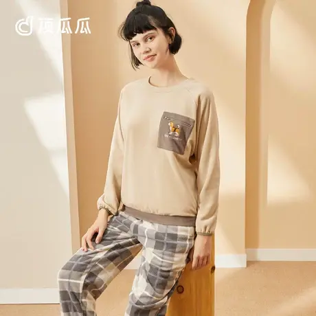 顶瓜瓜睡衣秋冬女士2022年新款摇粒绒家居服套装时尚长款顶呱呱商品大图