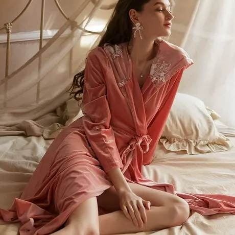 金丝绒睡袍冬季女款2023新款长款连帽性感睡衣晨袍家居服浴袍春秋图片