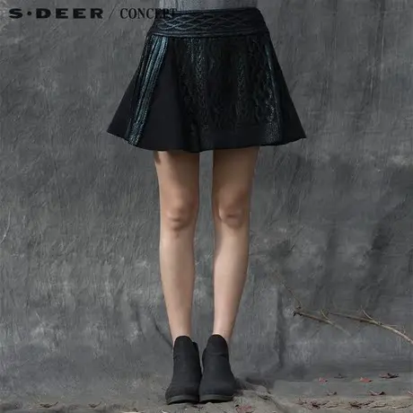 sdeer圣迪奥女2017冬装光泽感烫印拼接半身裙S15481394图片