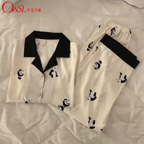 韩系睡衣女夏季短袖长裤熊猫可外穿网红风薄款家居服套装图片