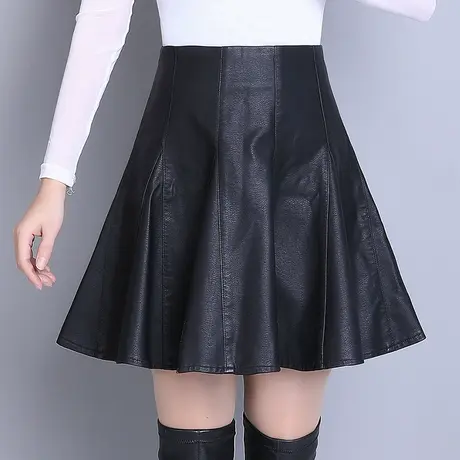 PU皮短裙a字裙女春秋2023新款高腰防走光休闲皮裙半身裙显瘦伞裙图片