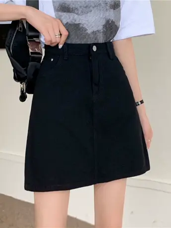 清仓捡漏黑色裙子牛仔短裙女2023夏季新款学生显瘦高腰A字半身裙图片