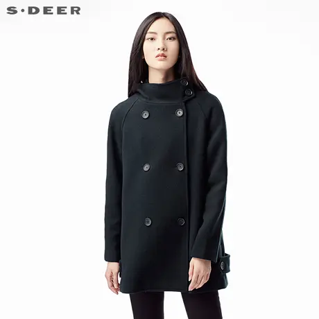 sdeer圣迪奥女装纯色连帽双排扣女式毛呢大衣外套S15881790图片