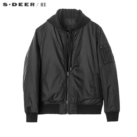 sdeerhe圣迪奥男罗纹收口设计个性贴袋装饰抽绳连帽棉衣H18772301图片