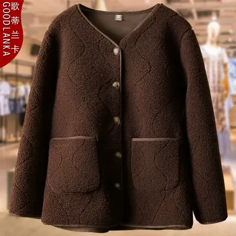 大码中年胖妈妈秋装羊羔绒大衣女宽松洋气皮毛一体颗粒绒夹克外套商品大图