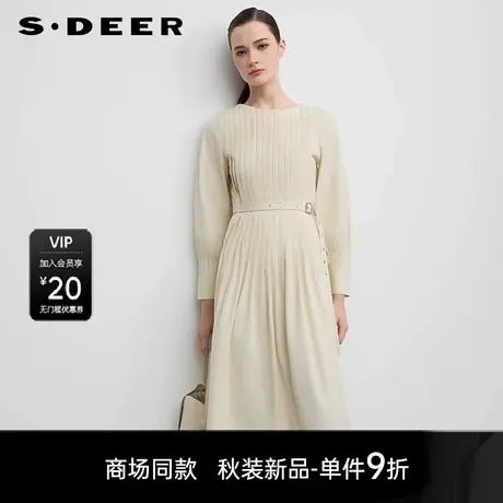 【商场同款】sdeer圣迪奥女清新圆领风琴褶收腰连衣裙S25381223图片