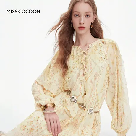 【七七酱专享】MISSCOCOON荷叶边裙子度假浪漫泡泡袖连衣裙图片