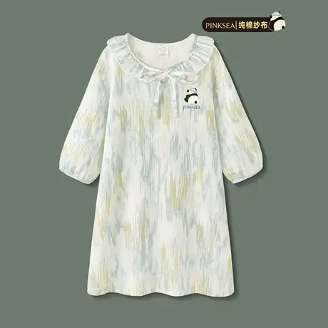 Pinksea睡裙女夏季高级御姐长袖纯棉纱布连衣裙2025新款春秋睡衣图片