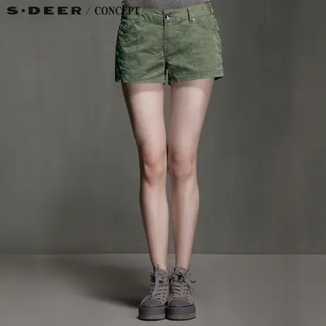 sdeer圣迪奥专柜正品女裤夏装绿色植绒印花装饰短裤热裤5280975商品大图
