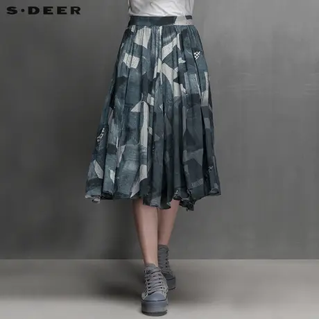 sdeer圣迪奥女装藏青色几何色块半身裙 S15281124图片