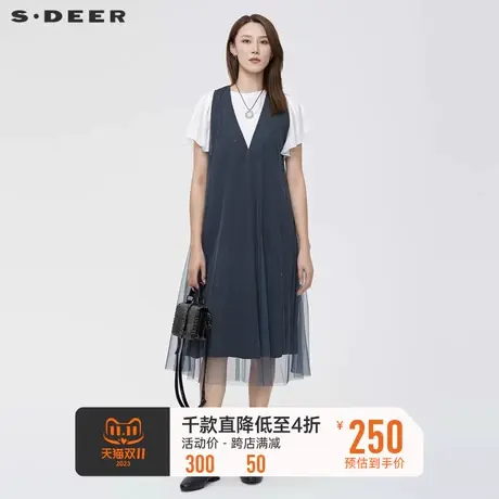 sdeer圣迪奥星空裙夏季V领网纱别致独特连衣裙S222Z12W5图片