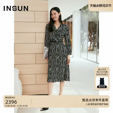 INSUN恩裳2025夏季18MM双绉印花真丝连衣裙图片