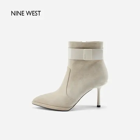 Nine West/玖熙反绒扣带职业短靴秋冬新款尖头细跟气质瘦瘦靴女商品大图