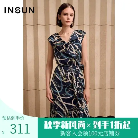 恩裳夏季时尚无袖度假风链条印花休闲简约连衣裙图片