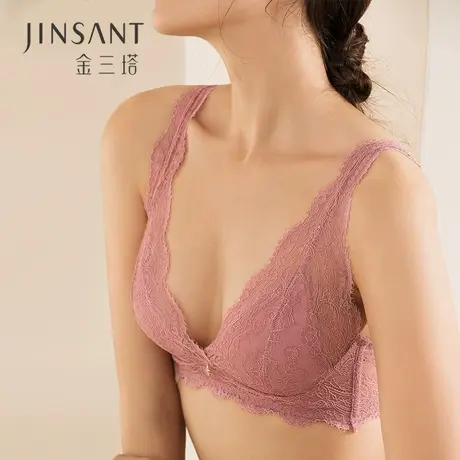 金三塔新品又纯又欲桑蚕丝无钢圈内衣女蕾丝性感法式三角杯文胸图片