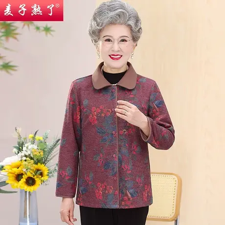 2023秋季新款奶奶装薄款毛呢外套洋气中老年人女妈妈装开衫春衣服图片