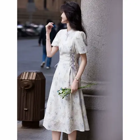 时尚气质设计感重工旗袍连衣裙女士2025夏季新品短袖显瘦淑女长裙图片