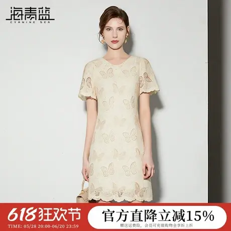 海青蓝 连衣裙夏女2025新款女装高级时尚气质度假海边镂空中长裙图片