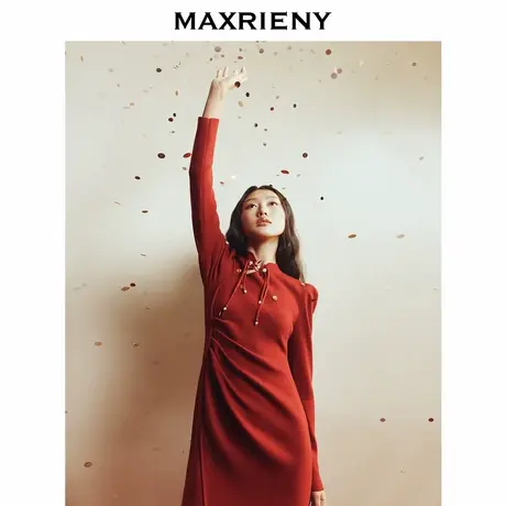 【奥莱】MAXRIENY新红旗袍复古国风连衣裙图片