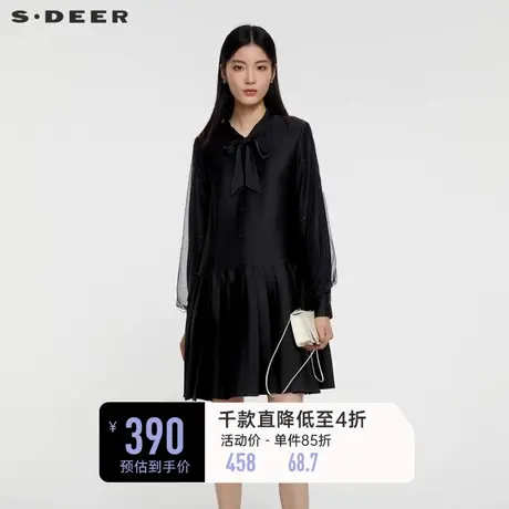 sdeer圣迪奥女装系带网纱百褶衬衫连衣裙S231Z1282图片