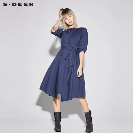 sdeer圣迪奥2019夏新款女装套头搭片系腰大摆A字连衣裙S18281257图片