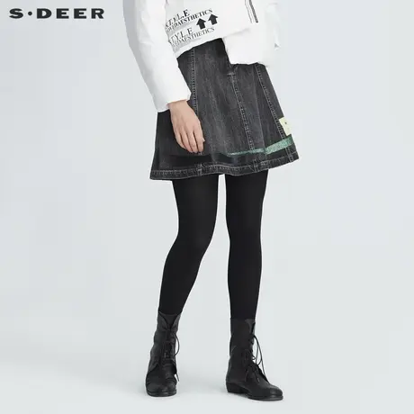 sdeer圣迪奥冬季女装酷感字母印花高腰棉质牛仔A字短裙S20481308图片