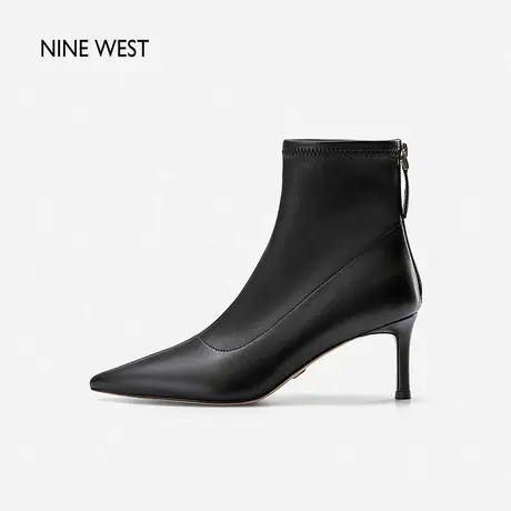 Nine West/玖熙时装靴女高跟鞋2023年秋冬新款羊皮细跟尖头短筒靴图片