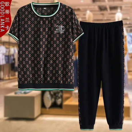 中年妈妈夏装短袖运动套装加大码宽松时尚休闲七分裤运动服两件套图片