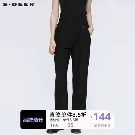 sdeer圣迪奥女装休闲简约松紧拼接压褶直筒长裤S21260831商品大图