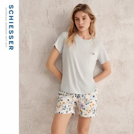 SCHIESSER舒雅25年春夏新品女士纯棉印花圆领短袖睡衣家居服套装图片