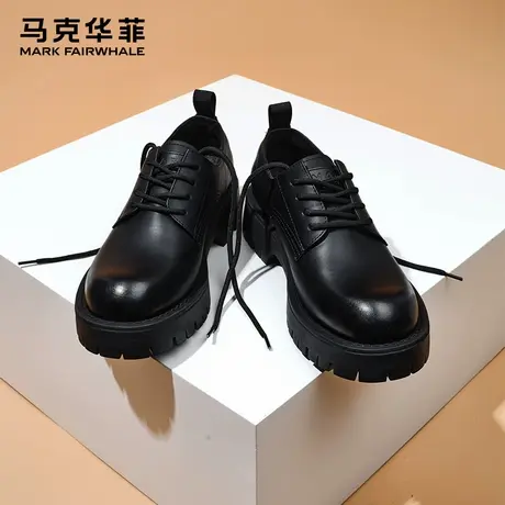 马克华菲休闲皮鞋男士厚底增高黑色工装鞋低帮马丁靴圆头德比鞋男图片