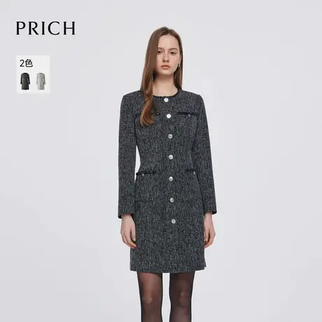【超能小太阳】PRICH气质小香风连衣裙2025新款圆领中长裙女图片