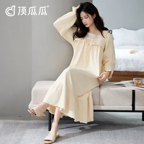 顶瓜瓜纯棉睡裙女长款2025新款夏季大码长袖睡全棉衣可外穿家居服图片