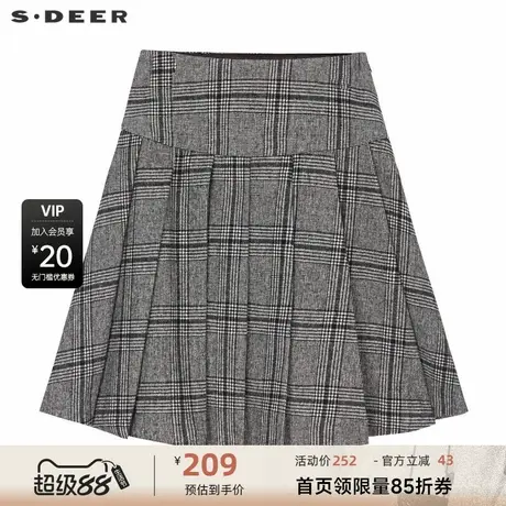sdeer圣迪奥女装学院风高腰格纹百褶A字短裙S23481303图片
