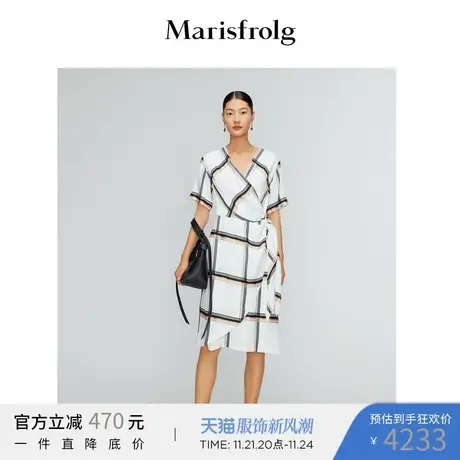 【意大利进口面料】玛丝菲尔2022夏季新款气质优雅格纹收腰连衣裙图片