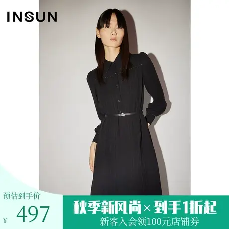 恩裳COVER春秋季潮流压褶设计感灵动优雅衫式POLO小黑裙女图片