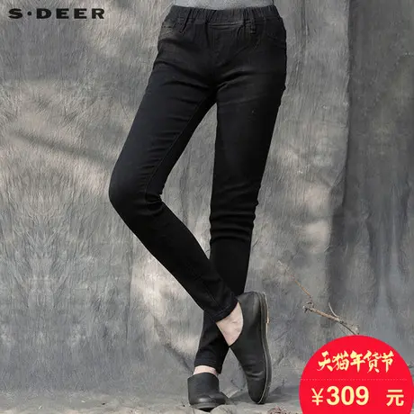 sdeer圣迪奥2017冬装修身松紧弹力休闲裤牛仔裤长裤女S15480830图片