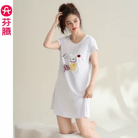 芬腾睡裙女夏季纯棉2024新款可爱印花宽松可外穿全棉短袖睡衣裙子图片