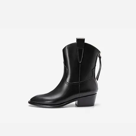 Nine West/玖熙2023年秋冬新款中筒靴子女粗跟显瘦擦色复古时装靴商品大图
